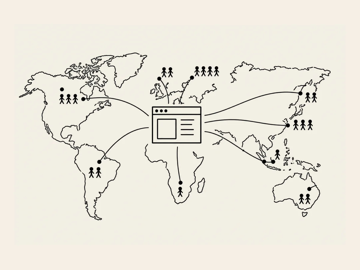 Illustration of people around the world connected through a website